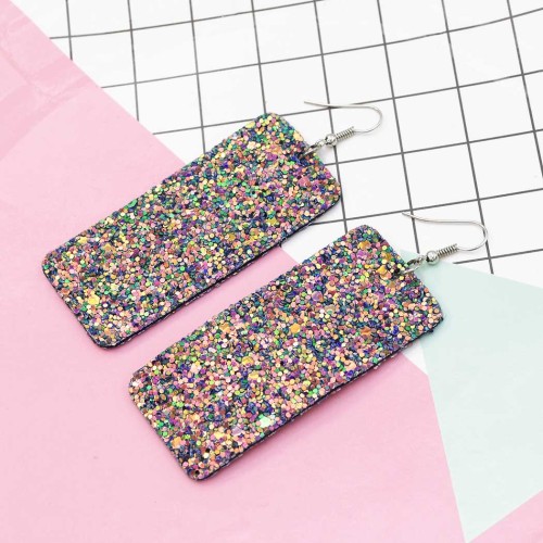 E-5609 Personalized European and American leather sequins Grit earrings square rectangular geometric PU earrings