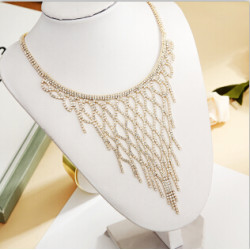 N-7328 Elegant Full Rhinestone Tassel Necklaces Women Bridal Bib Statement Choker Necklace Wedding Party Jewelry