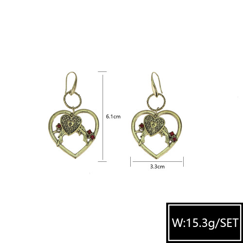 E-5615 Fashion vintage hollow double heart lock Cross creative love bird Bird Playful pattern earrings personality alloy earrings women's party Jewerly