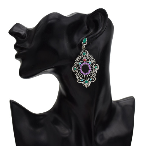 E-5627 Fashion vintage Turkish geometric colorful gems ancient gold silver delicate diamond ladies earrings bohemian jewelry