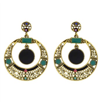 E-5630 Vintage  Alloy Micro Inlaid Rhinestone Hollow Round Earrings Personalized Fashion Oval Earrings Jewelry