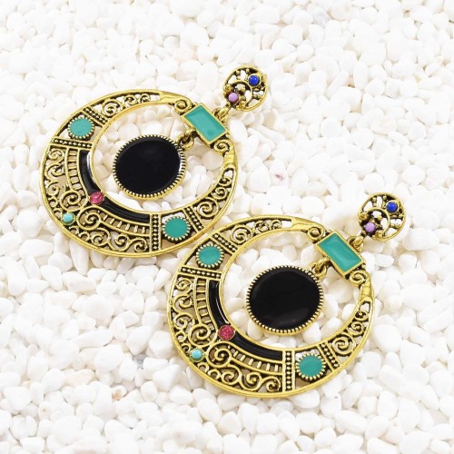 E-5630 Vintage  Alloy Micro Inlaid Rhinestone Hollow Round Earrings Personalized Fashion Oval Earrings Jewelry