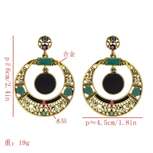 E-5630 Vintage  Alloy Micro Inlaid Rhinestone Hollow Round Earrings Personalized Fashion Oval Earrings Jewelry
