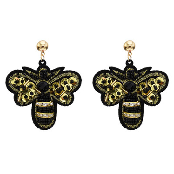 E-5631 Cute Sequins Cloth Beads Rhinestone Butterfly Earring for Woman