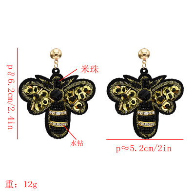 E-5631 Cute Sequins Cloth Beads Rhinestone Butterfly Earring for Woman