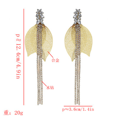 E-5635 Fashion New Gold and Silver Hollow Leaf Long Tassel Earrings Rhinestone Earrings for Woman