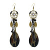 E-3855 Vintage Antique Silve Plated  Fashion Long Tassel Feather Resin Beads Drop Earrings  Fish Hook  Earrings For Women Jewelry
