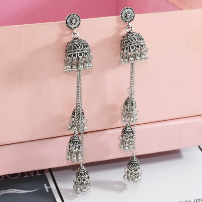 E-5643 2020 Women's Boho Geometric Long Chain Vintage personality Tassel Earrings  Elegant Metal Bell Earrings