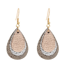 E-5591 Genuine Leather Earring 3 Layers Round Drop Petal Dangle Statement Earring Lightweight Earring