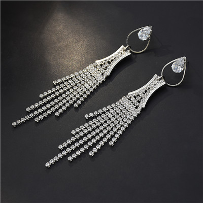 E-5648 Diamond Rhinestone Drop-Shaped Elegant Temperament Tassel Earrings Party Accessories