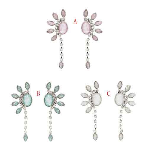 E-5650 Rhinestone Flower Dangle Earrings for Women Wedding Ear Jewelry