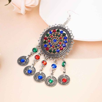 N-7331 Women Bohemia Jewelry Set Rhinestone Coin Tassel Dancing Earrings Necklace Hair Dangle Set