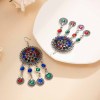 N-7331 Women Bohemia Jewelry Set Rhinestone Coin Tassel Dancing Earrings Necklace Hair Dangle Set