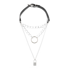 N-7332 Lock Pendant Leather Belt Chain Necklace For Any Occasion Jewelry Accessories