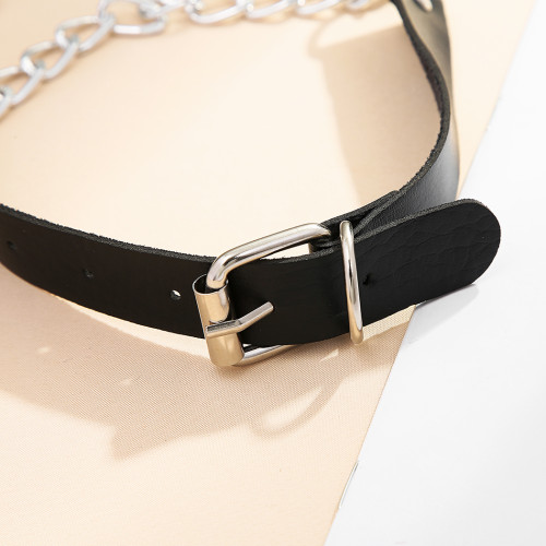 N-7332 Lock Pendant Leather Belt Chain Necklace For Any Occasion Jewelry Accessories