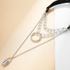 N-7332 Lock Pendant Leather Belt Chain Necklace For Any Occasion Jewelry Accessories