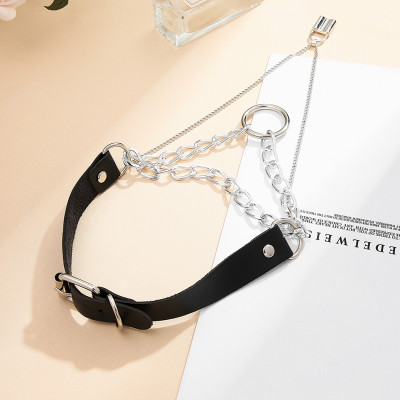 N-7332 Lock Pendant Leather Belt Chain Necklace For Any Occasion Jewelry Accessories