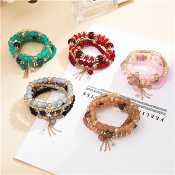 B-1009 5 Colors Multilayer Beaded Stretch Bracelets Set for Woman Party Jewelry