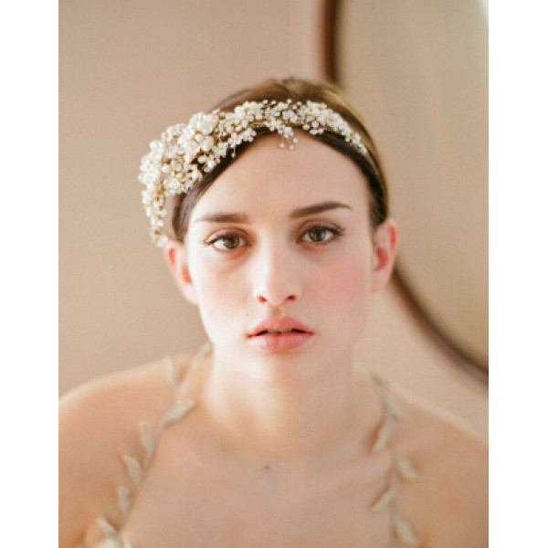 F-0724 Elegant Bride Crowns Pearl Crystal Flower Wedding Tiara Bridal Hair Accessories