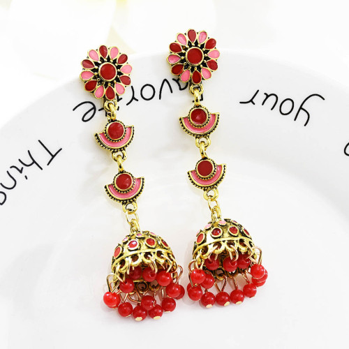 E-5653 2020 Trendy Six Colors Beads Gold Bell Tassel Earrings For Woman Jewelry Accessory