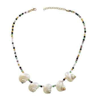 N-7333 Bohemian Natural Sea Shells Pendant Necklace Acrylic Beads Chain Necklace Women Handmade Summer Jewelry