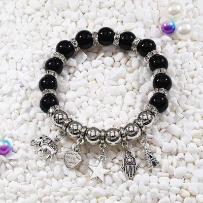 B-1013 High-quality natural opal crystal single-layer beaded retro silver bracelet exquisite ball  bracelet Jewerly for women