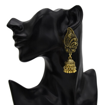 E-5658 Vintage Gold Alloy Jhumka Earrings Carved Flower Women Boho Bells Tassel Earring Indian Jewelry