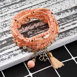 B-1014 9 Pcs/Set Bohemian fashion Multi-layer rice bead bracelet Spring summer Pendant For Women Charming Jewelry Accessory