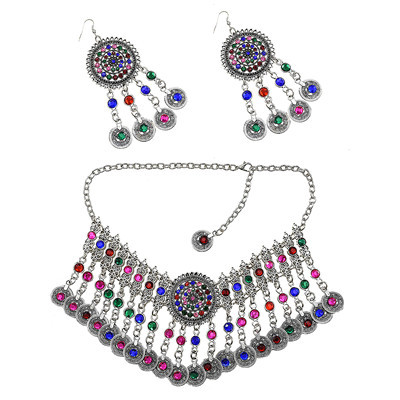 N-7334 Bohemian Jewelry Set Hollow Out Coin Tassel Necklace Earring Set Ethnic Ornament