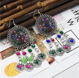 N-7334 Bohemian Jewelry Set Hollow Out Coin Tassel Necklace Earring Set Ethnic Ornament