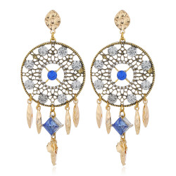 E-5664 Elegant blue rhinestone Acrylic Stone Round Drop Earrings Crystal Loop tassel Pendant Dangle Earrings for Women Party Jewelry
