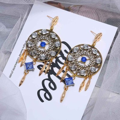 E-5664 Elegant blue rhinestone Acrylic Stone Round Drop Earrings Crystal Loop tassel Pendant Dangle Earrings for Women Party Jewelry