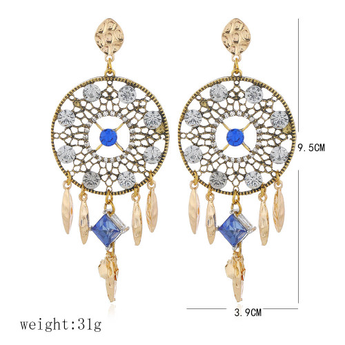 E-5664 Elegant blue rhinestone Acrylic Stone Round Drop Earrings Crystal Loop tassel Pendant Dangle Earrings for Women Party Jewelry