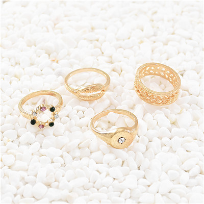 R-1518 3 Styles Retro Rhinestone Star Ring Set Hollow Carved Ring for Woman