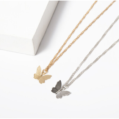 N-7336 E-5665 Fashion Gold Silver Metal Butterfly Pendant Necklace & Earring Sets for Women Wedding Party Jewelry Set