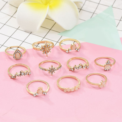 R-1519 3 Styles New Trendy Gold Rhinestone Pearl Ring Set Hollow Carved Ring for Woman Jewelry Gift