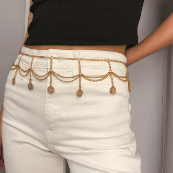 N-7279 * Silver Gold Waist Chain for Women Coin Tassel