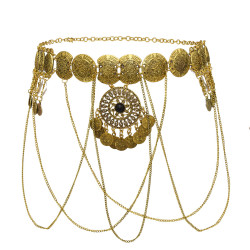 N-7281 * Turkish Gypsy Gold Metal Handmade Long Chain Tassel Body Chain Waist Chain