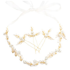 F-0508*1 Set Gold Metal Leaf Shape Headbands Hairpins Pearl Crystal Bridal Headpiece Wedding Hair Accessories
