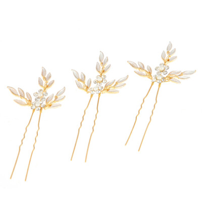 F-0508*1 Set Gold Metal Leaf Shape Headbands Hairpins Pearl Crystal Bridal Headpiece Wedding Hair Accessories