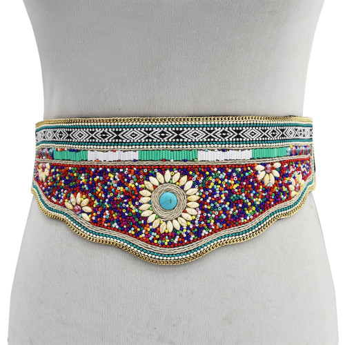 N-7179*New Bohemian retro ethnic style elastic adjustable belt Mizhu dance waist chain women