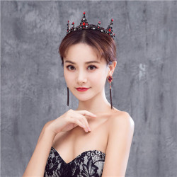 F-0549 * Baroque Vintage High-end Round Crown Bridal Jewelry Boutique Headdress Red Crystal Crown