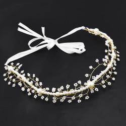 F-0527 * Trendy boutique bridal headwear golden starry pearl chain fringed headband