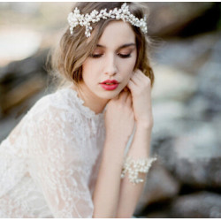 F-0470* Elegant Pearl Wedding Headbands Leaf Hair Jewelry Ribbon Bridal Hair Accessories