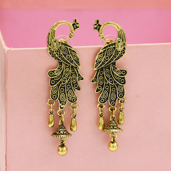 E-5159 Palace Retro Ethnic Wind Peacock Bell Earrings Baroque Hollow Water Drop Tassel Earrings