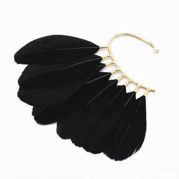 E-4953-WH E-4953-BK * Black White Feather Cuff Earrings for Women Clip on Earring Party Jewelry