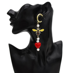 E-5395-RE E-5395-BK * Cute Women Bee Shape Drop Earrings for Women Girl Fashion Jewelry Handmade Pearl Long Tassel Earrings