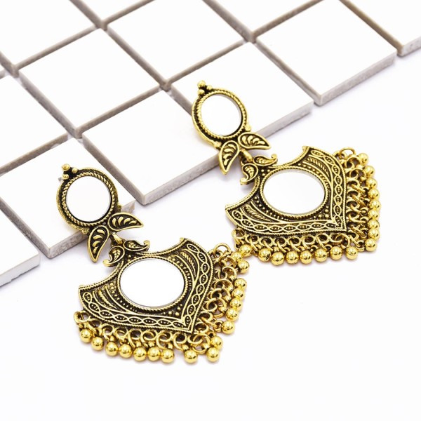 E-4981 * New Trendy Vintage Europe And America Ethnic Gold Silver Mirror Earrings for Women Jewelry