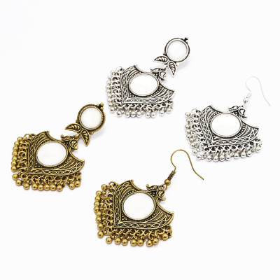 E-4981 * New Trendy Vintage Europe And America Ethnic Gold Silver Mirror Earrings for Women Jewelry
