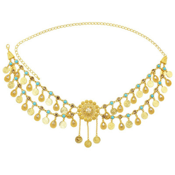 N-7298G N-7298S Europe and America decorated ethnic style alloy acrylic ladies long waist chain daily beach